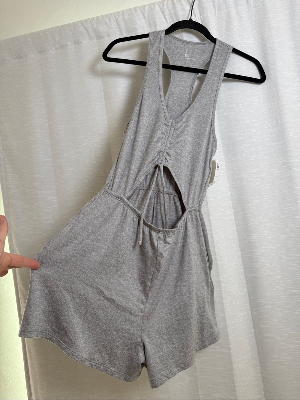 Gilly Hicks Gray Plunge Racerback Romper Ruched Drawstring | NWT Size S - Picture 8 of 16